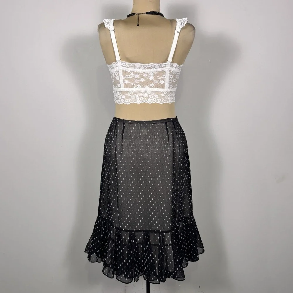 Ann Taylor LOFT Sheer Polka Dot Black Chiffon‎ Ruffle Hem Skirt 10P Workwear